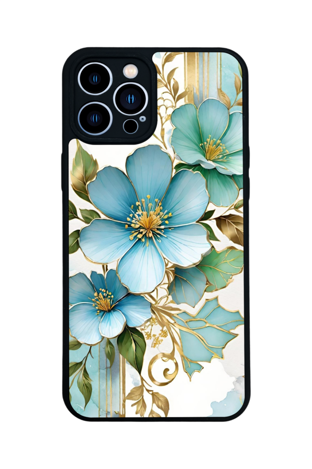 iPhone 12 Pro Max Uyumlu Yaldizli Cicek Tasarımlı Glossy Premium Kılıf