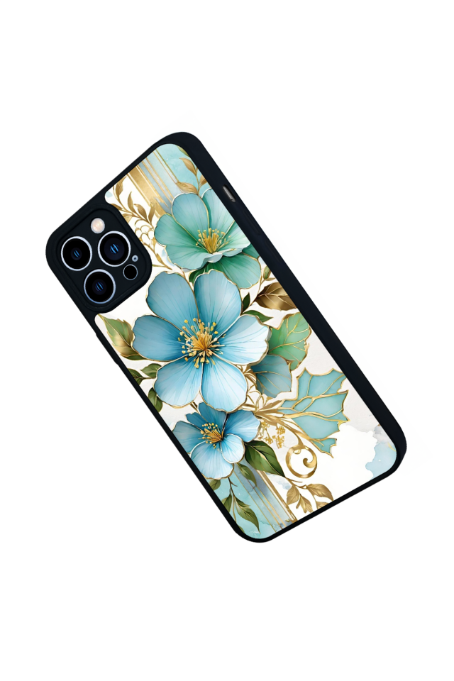 iPhone 12 Pro Max Uyumlu Yaldizli Cicek Tasarımlı Glossy Premium Kılıf