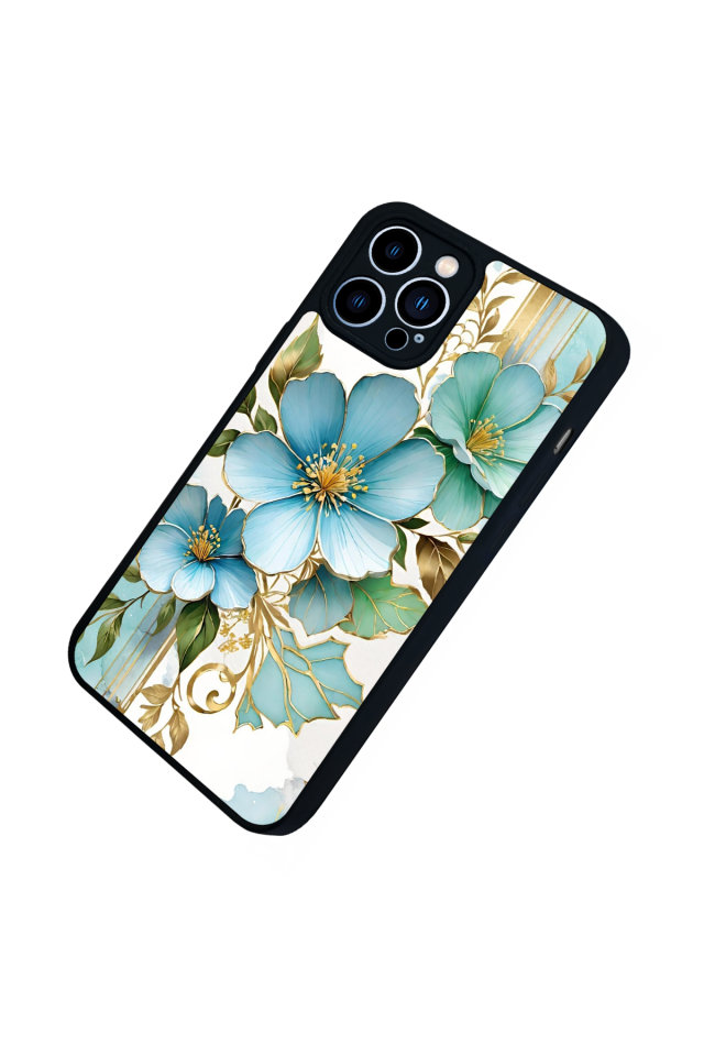 iPhone 12 Pro Max Uyumlu Yaldizli Cicek Tasarımlı Glossy Premium Kılıf