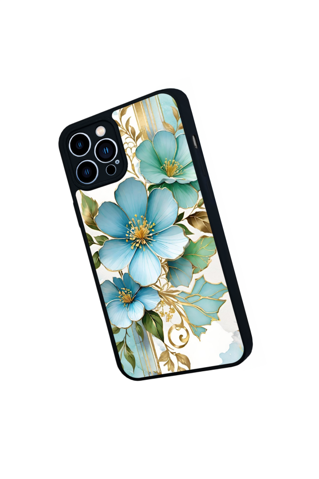iPhone 12 Pro Max Uyumlu Yaldizli Cicek Tasarımlı Glossy Premium Kılıf