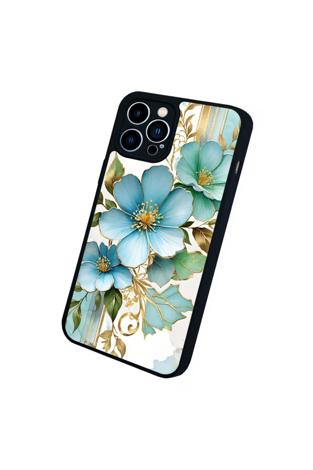 iPhone 12 Pro Max Uyumlu Yaldizli Cicek Tasarımlı Glossy Premium Kılıf