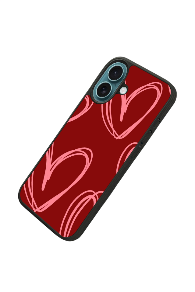 iPhone 16 Plus Uyumlu Kalp Love Tasarımlı Glossy Premium Kılıf