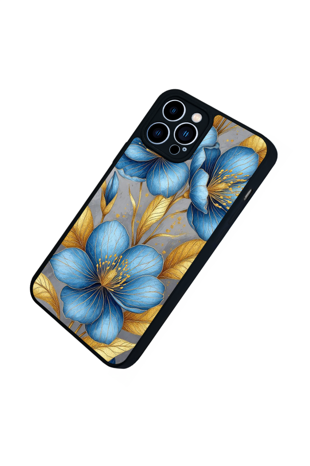 iPhone 12 Pro Max Uyumlu Yaldizli Cicek Tasarımlı Glossy Premium Kılıf