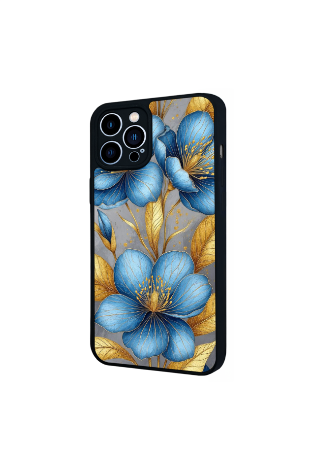 iPhone 12 Pro Max Uyumlu Yaldizli Cicek Tasarımlı Glossy Premium Kılıf