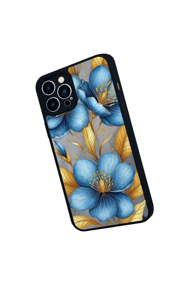 iPhone 12 Pro Max Uyumlu Yaldizli Cicek Tasarımlı Glossy Premium Kılıf