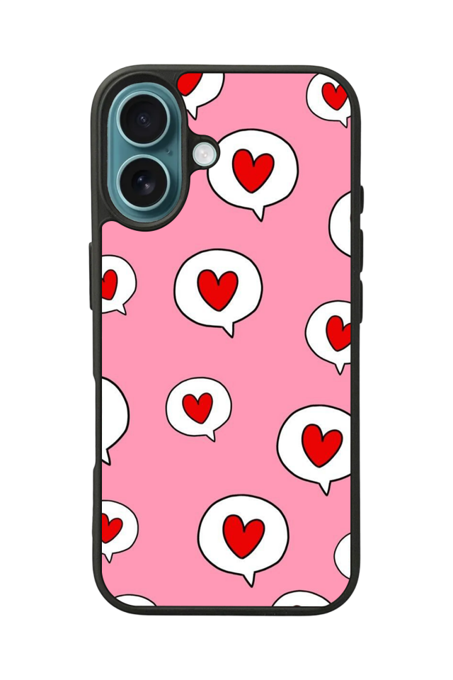 iPhone 16 Plus Uyumlu Kalp Love Tasarımlı Glossy Premium Kılıf