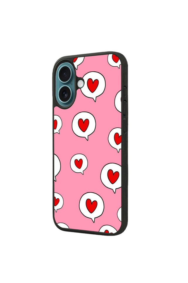 iPhone 16 Plus Uyumlu Kalp Love Tasarımlı Glossy Premium Kılıf