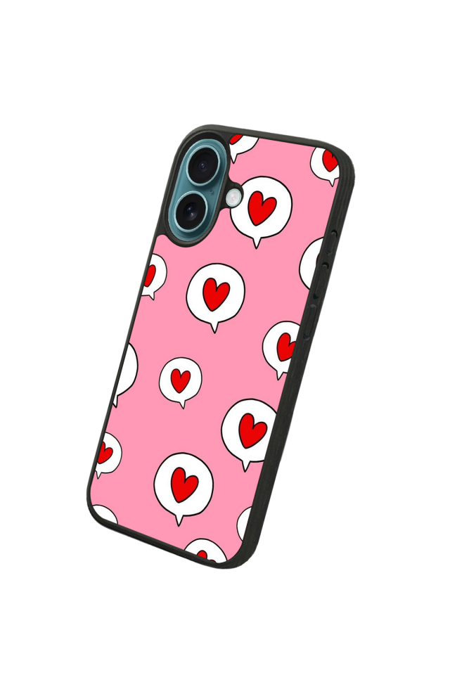 iPhone 16 Plus Uyumlu Kalp Love Tasarımlı Glossy Premium Kılıf