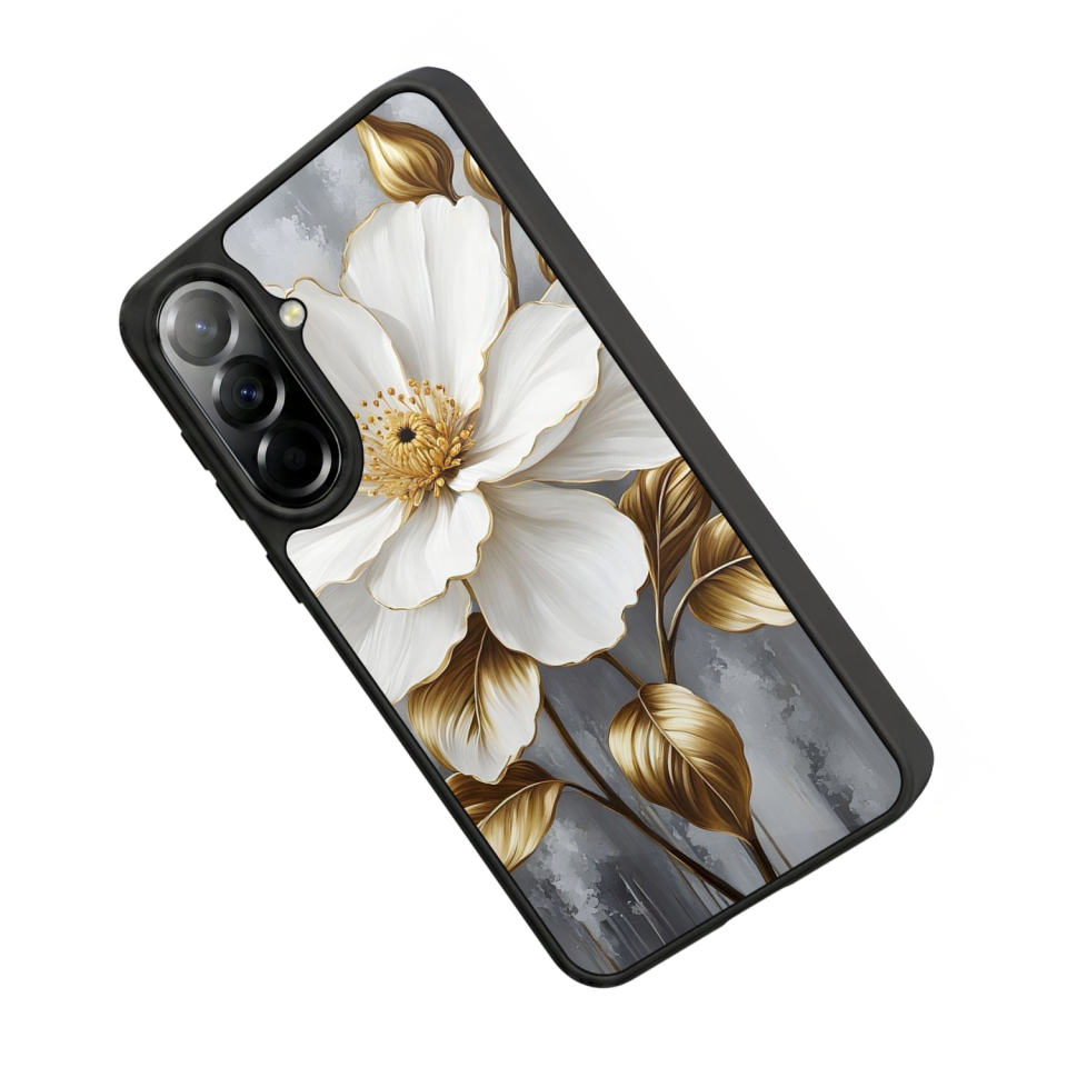 Samsung Galaxy A57 Uyumlu Yaldizli Cicek Tasarımlı Glossy Premium Kılıf
