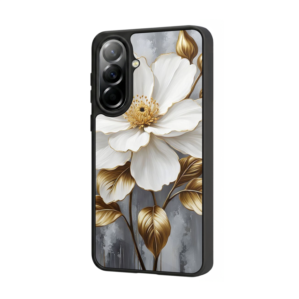 Samsung Galaxy A57 Uyumlu Yaldizli Cicek Tasarımlı Glossy Premium Kılıf