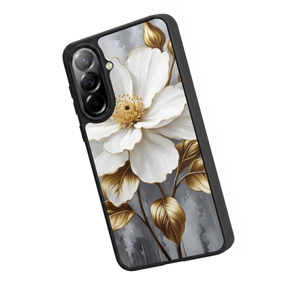 Samsung Galaxy A57 Uyumlu Yaldizli Cicek Tasarımlı Glossy Premium Kılıf