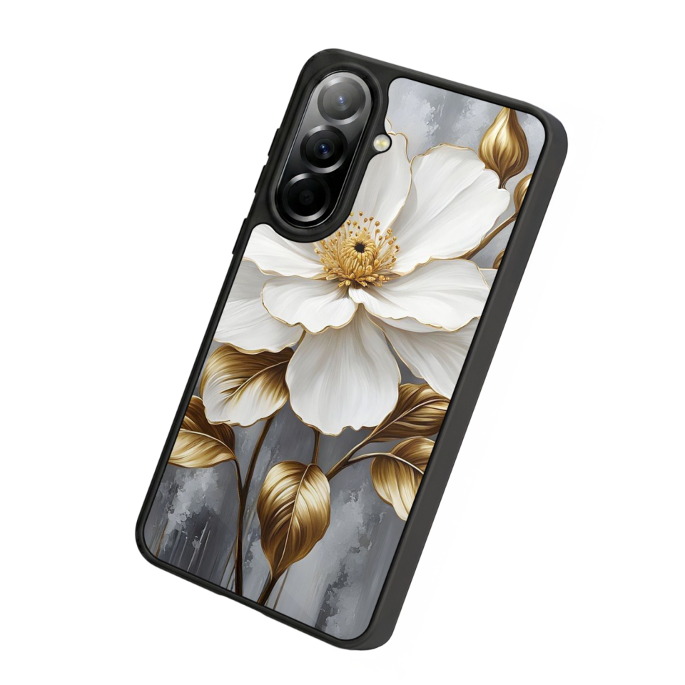 Samsung Galaxy A57 Uyumlu Yaldizli Cicek Tasarımlı Glossy Premium Kılıf
