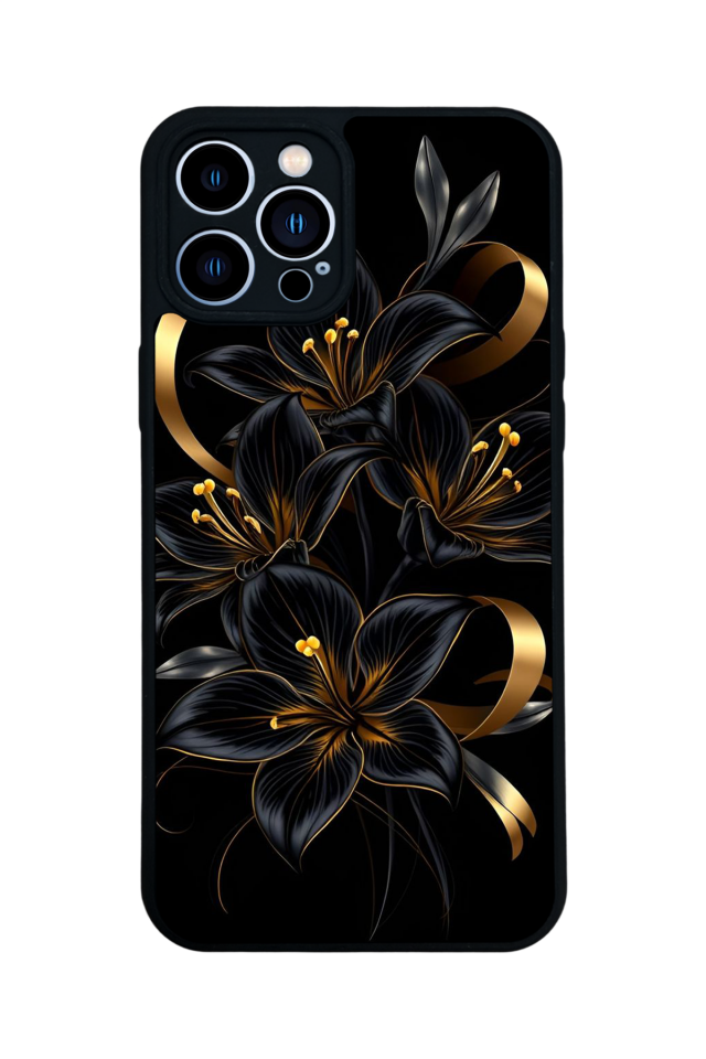 iPhone 12 Pro Max Uyumlu Yaldizli Cicek Tasarımlı Glossy Premium Kılıf