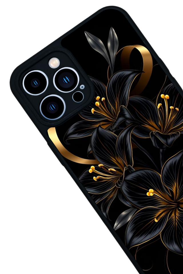 iPhone 12 Pro Max Uyumlu Yaldizli Cicek Tasarımlı Glossy Premium Kılıf