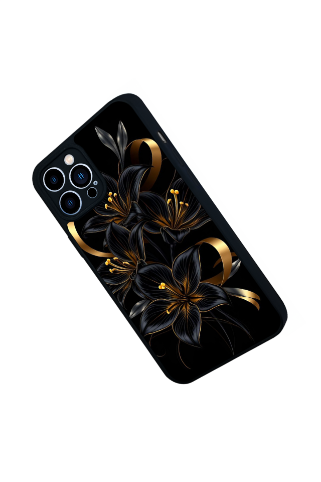 iPhone 12 Pro Max Uyumlu Yaldizli Cicek Tasarımlı Glossy Premium Kılıf
