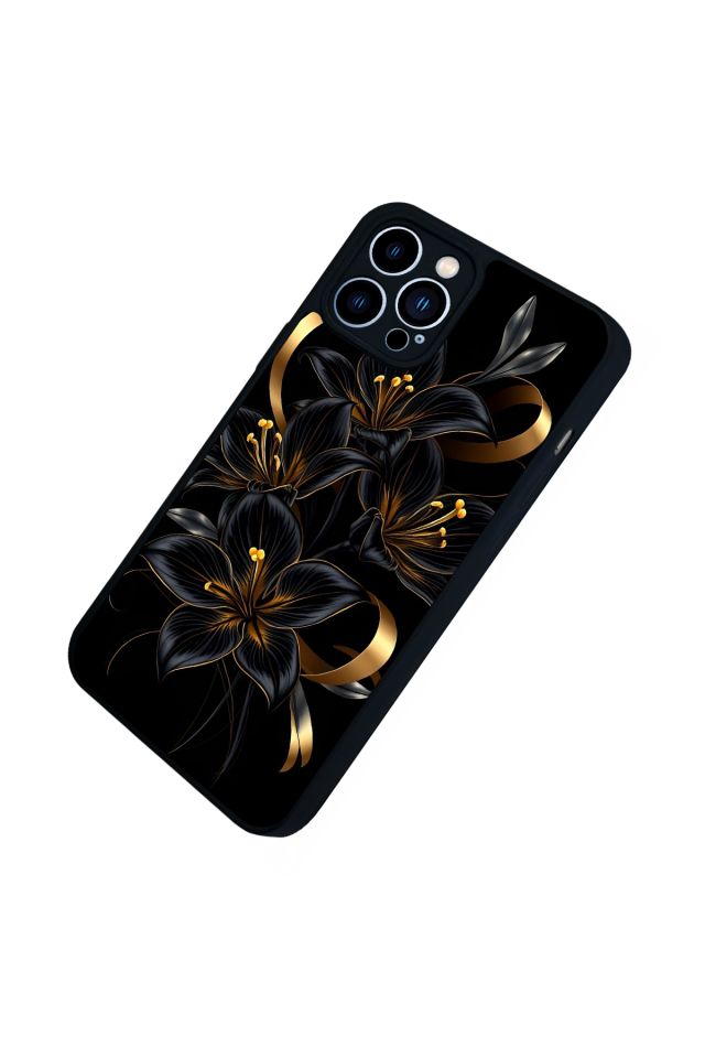 iPhone 12 Pro Max Uyumlu Yaldizli Cicek Tasarımlı Glossy Premium Kılıf