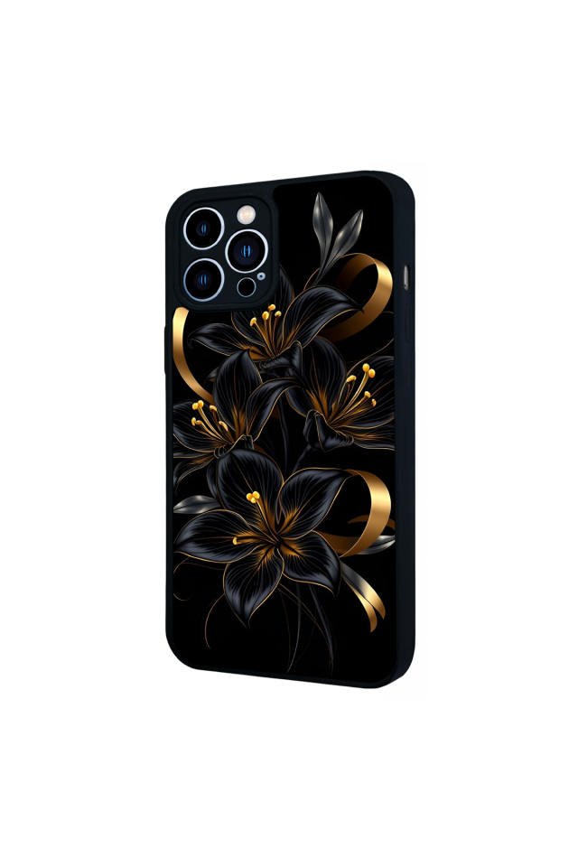 iPhone 12 Pro Max Uyumlu Yaldizli Cicek Tasarımlı Glossy Premium Kılıf