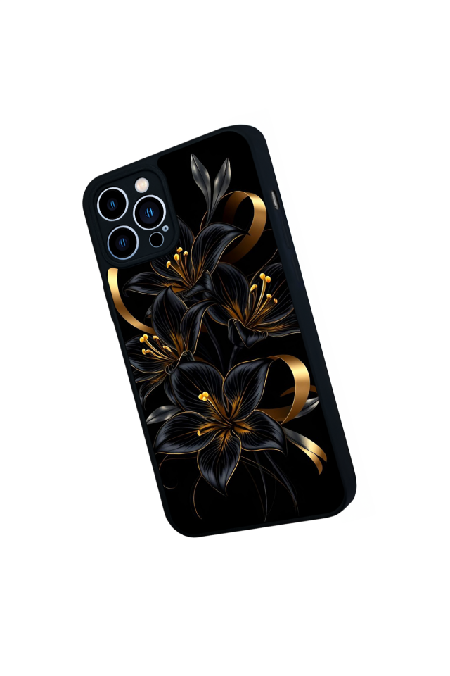iPhone 12 Pro Max Uyumlu Yaldizli Cicek Tasarımlı Glossy Premium Kılıf