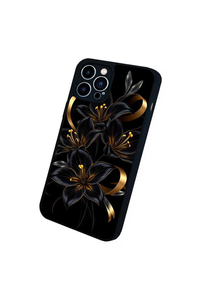 iPhone 12 Pro Max Uyumlu Yaldizli Cicek Tasarımlı Glossy Premium Kılıf