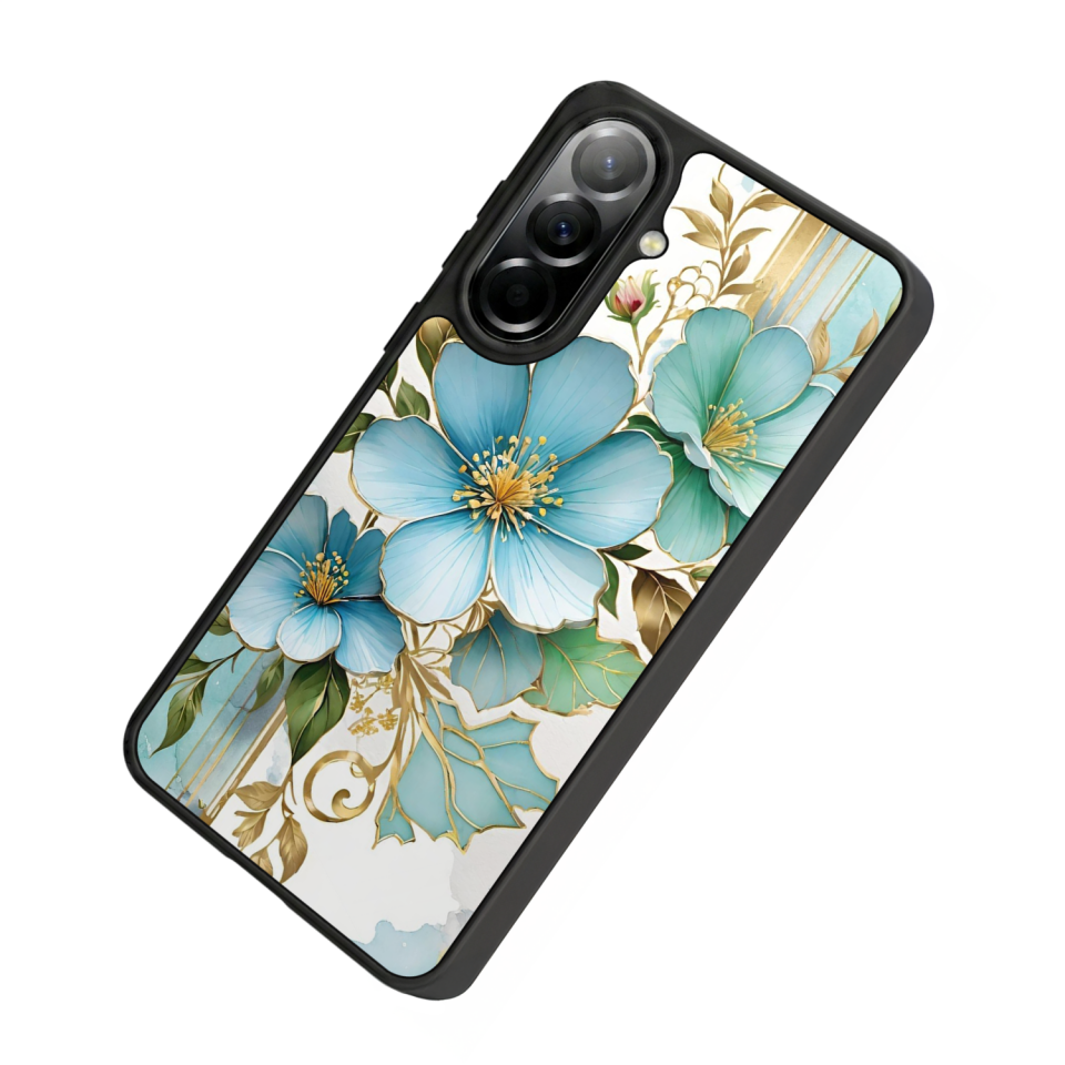 Samsung Galaxy A57 Uyumlu Yaldizli Cicek Tasarımlı Glossy Premium Kılıf