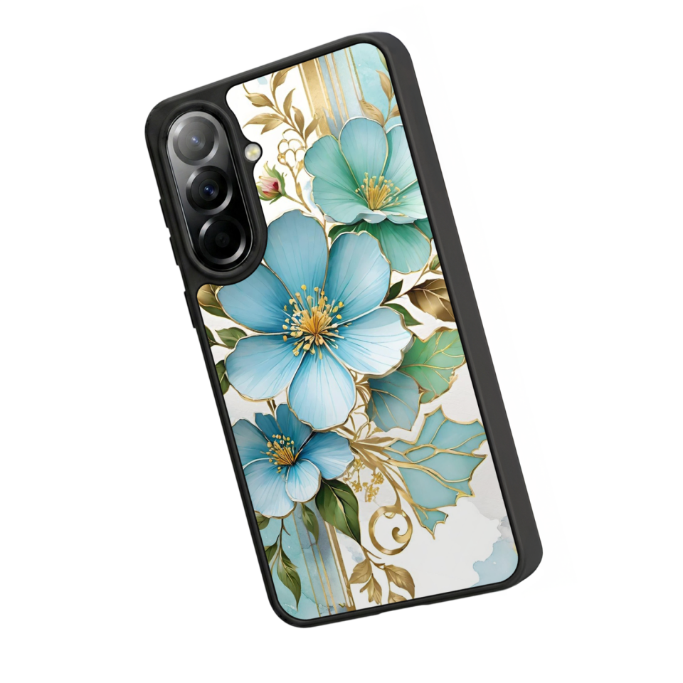 Samsung Galaxy A57 Uyumlu Yaldizli Cicek Tasarımlı Glossy Premium Kılıf