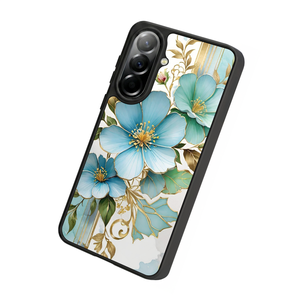Samsung Galaxy A57 Uyumlu Yaldizli Cicek Tasarımlı Glossy Premium Kılıf