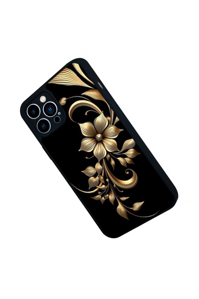 iPhone 12 Pro Max Uyumlu Yaldizli Cicek Tasarımlı Glossy Premium Kılıf