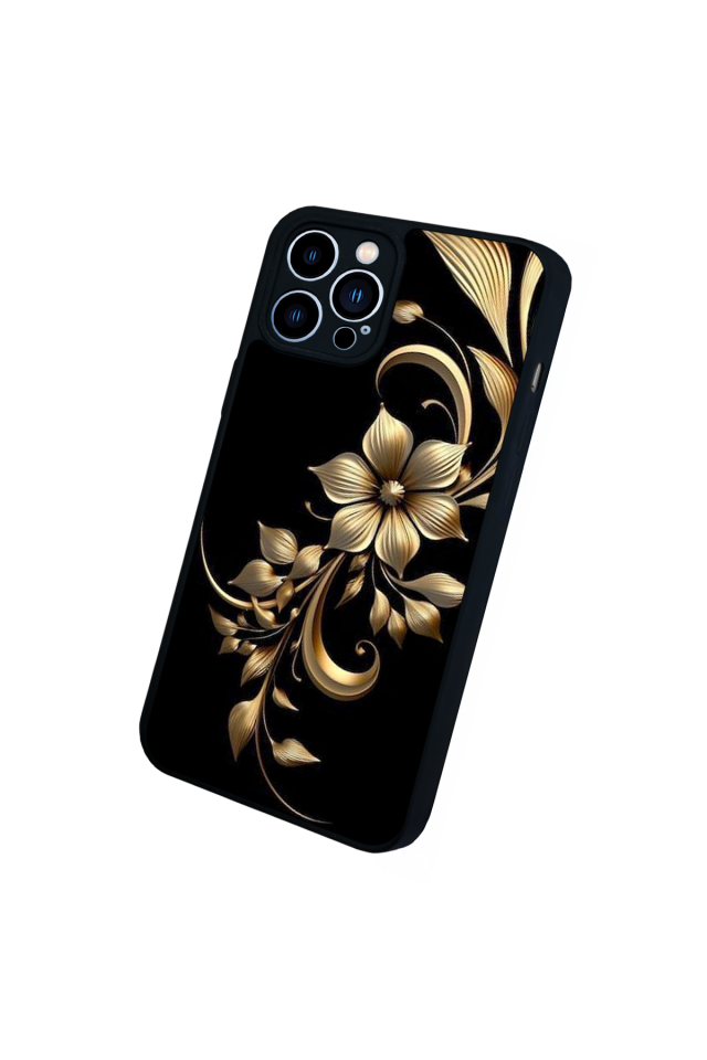 iPhone 12 Pro Max Uyumlu Yaldizli Cicek Tasarımlı Glossy Premium Kılıf