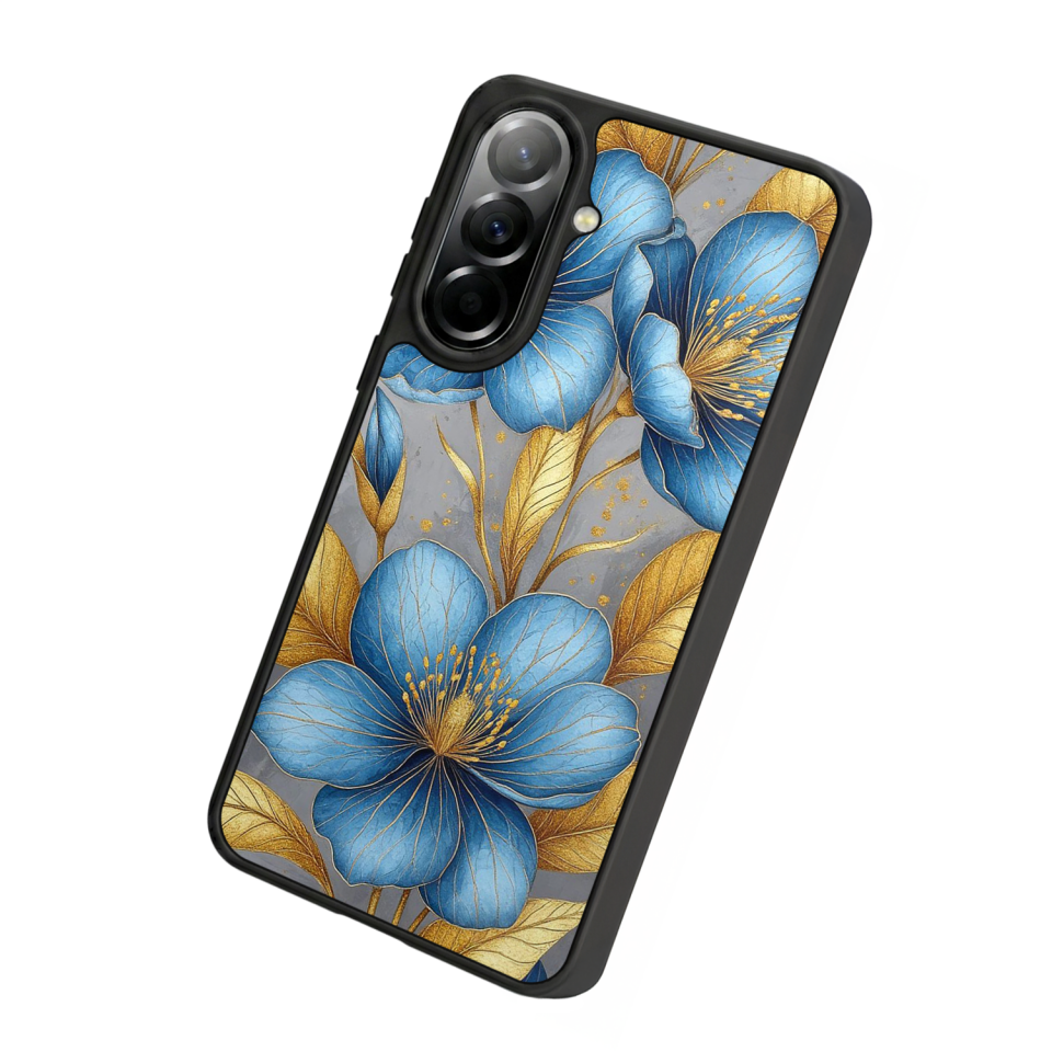 Samsung Galaxy A57 Uyumlu Yaldizli Cicek Tasarımlı Glossy Premium Kılıf