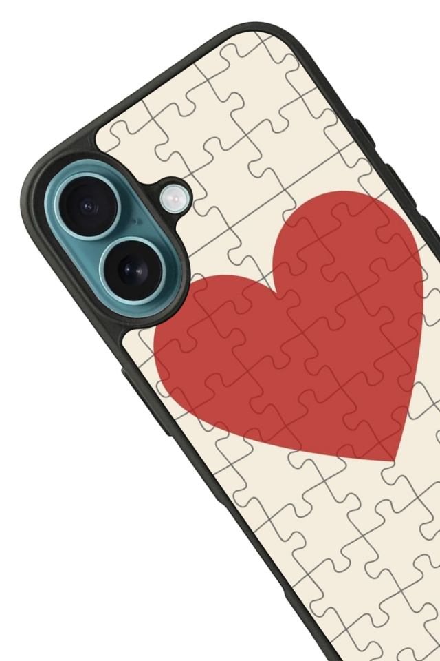 iPhone 16 Plus Uyumlu Kalp Love Tasarımlı Glossy Premium Kılıf