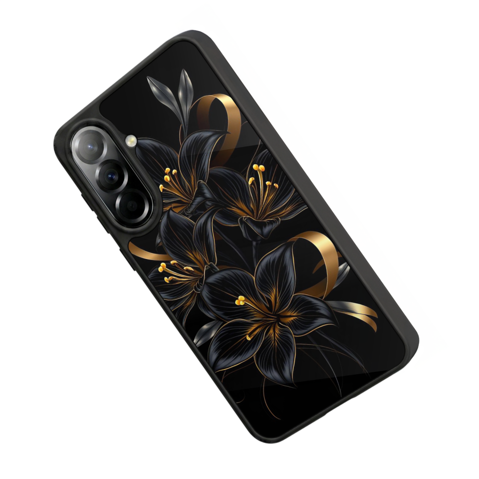 Samsung Galaxy A57 Uyumlu Yaldizli Cicek Tasarımlı Glossy Premium Kılıf