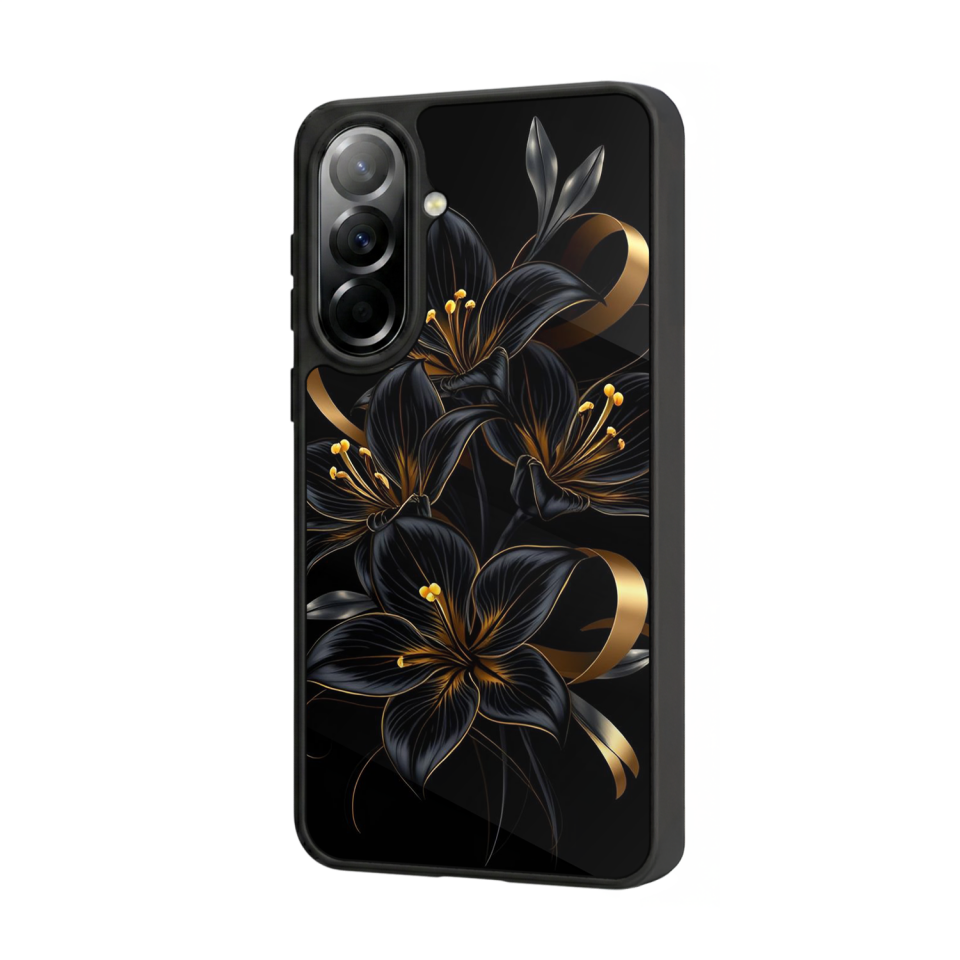 Samsung Galaxy A57 Uyumlu Yaldizli Cicek Tasarımlı Glossy Premium Kılıf