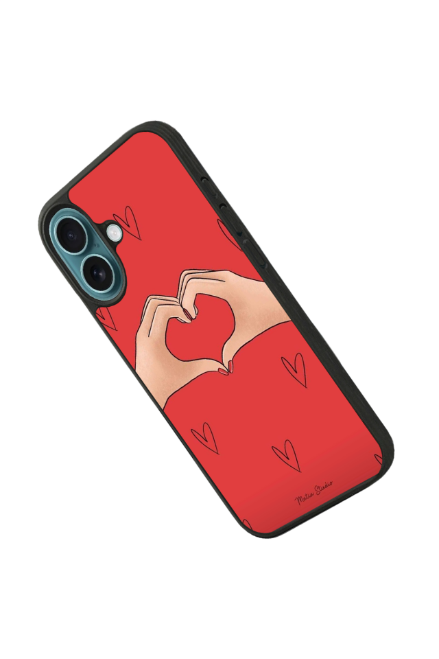 iPhone 16 Plus Uyumlu Kalp Love Tasarımlı Glossy Premium Kılıf