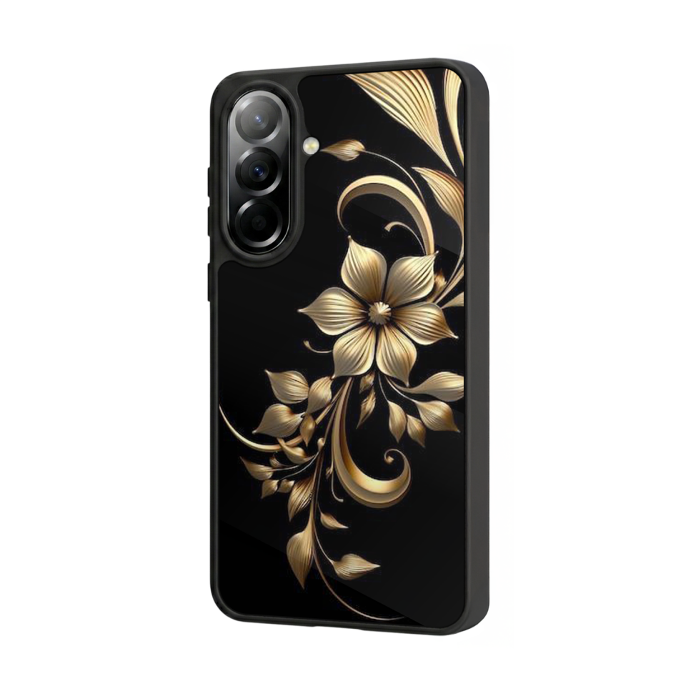 Samsung Galaxy A57 Uyumlu Yaldizli Cicek Tasarımlı Glossy Premium Kılıf