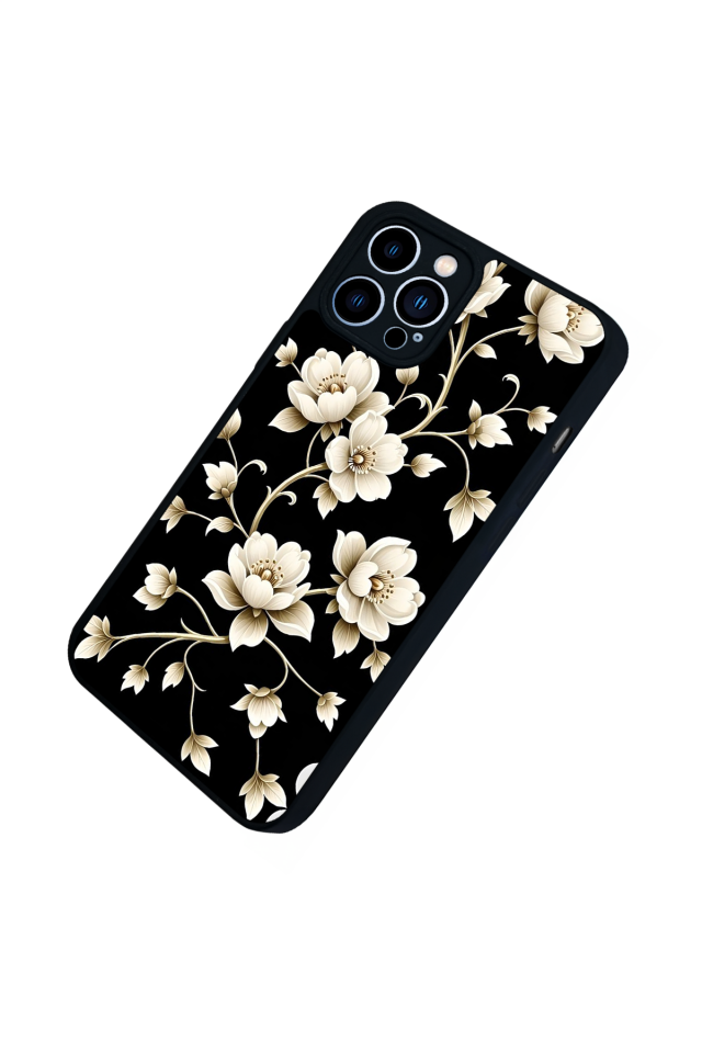 iPhone 12 Pro Max Uyumlu Yaldizli Cicek Tasarımlı Glossy Premium Kılıf