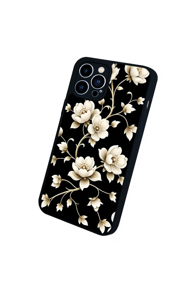 iPhone 12 Pro Max Uyumlu Yaldizli Cicek Tasarımlı Glossy Premium Kılıf