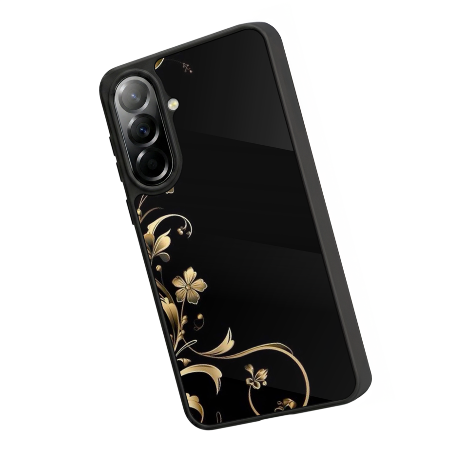 Samsung Galaxy A57 Uyumlu Yaldizli Cicek Tasarımlı Glossy Premium Kılıf