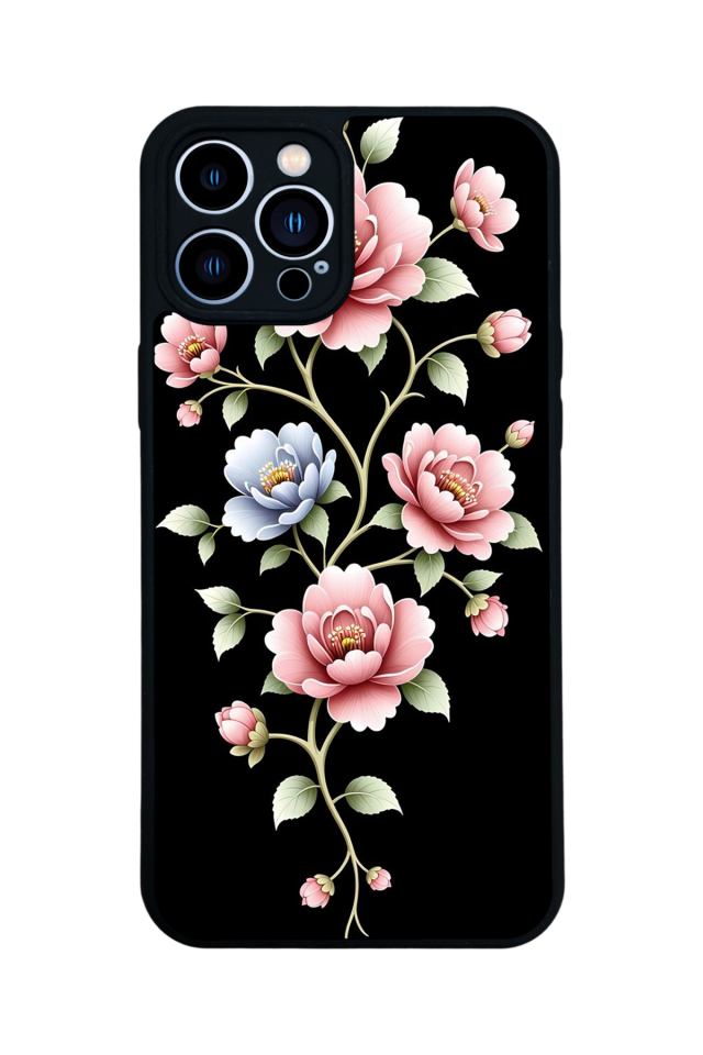 iPhone 12 Pro Max Uyumlu Yaldizli Cicek Tasarımlı Glossy Premium Kılıf