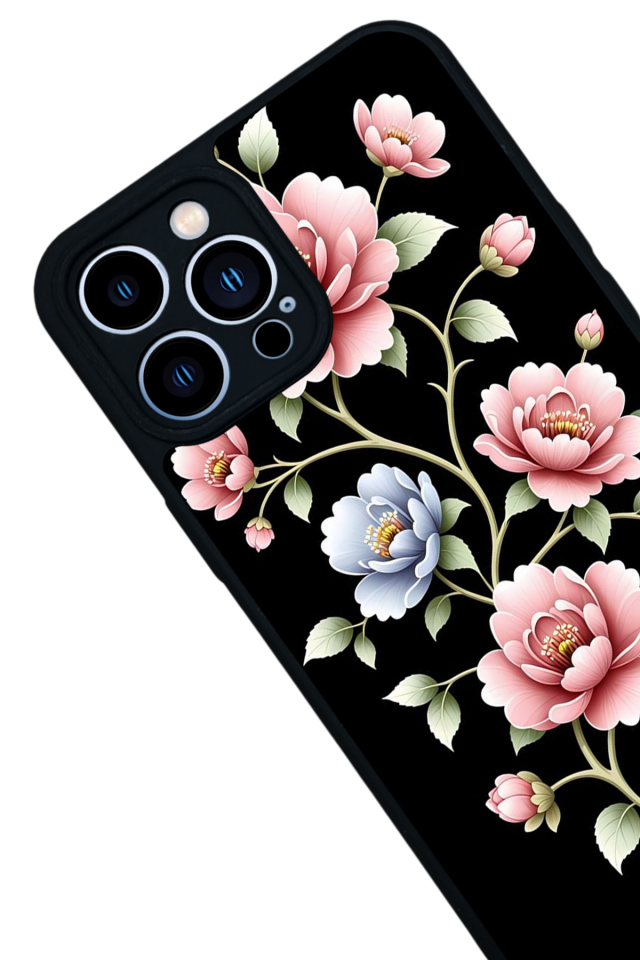 iPhone 12 Pro Max Uyumlu Yaldizli Cicek Tasarımlı Glossy Premium Kılıf