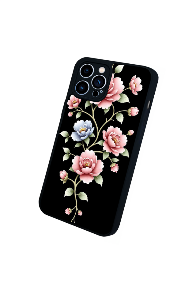 iPhone 12 Pro Max Uyumlu Yaldizli Cicek Tasarımlı Glossy Premium Kılıf