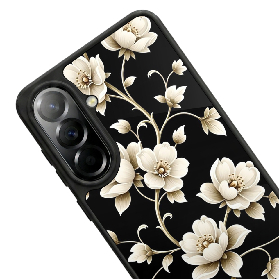 Samsung Galaxy A57 Uyumlu Yaldizli Cicek Tasarımlı Glossy Premium Kılıf