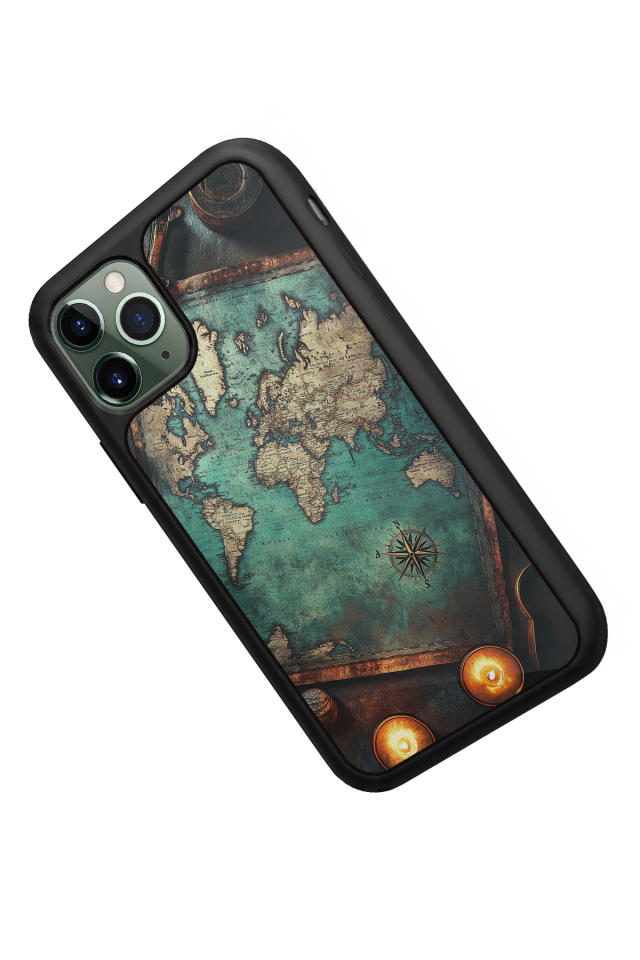 iPhone 11 Pro Uyumlu Harita Tasarımlı Glossy Premium Kılıf