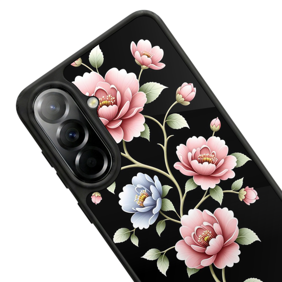Samsung Galaxy A57 Uyumlu Yaldizli Cicek Tasarımlı Glossy Premium Kılıf