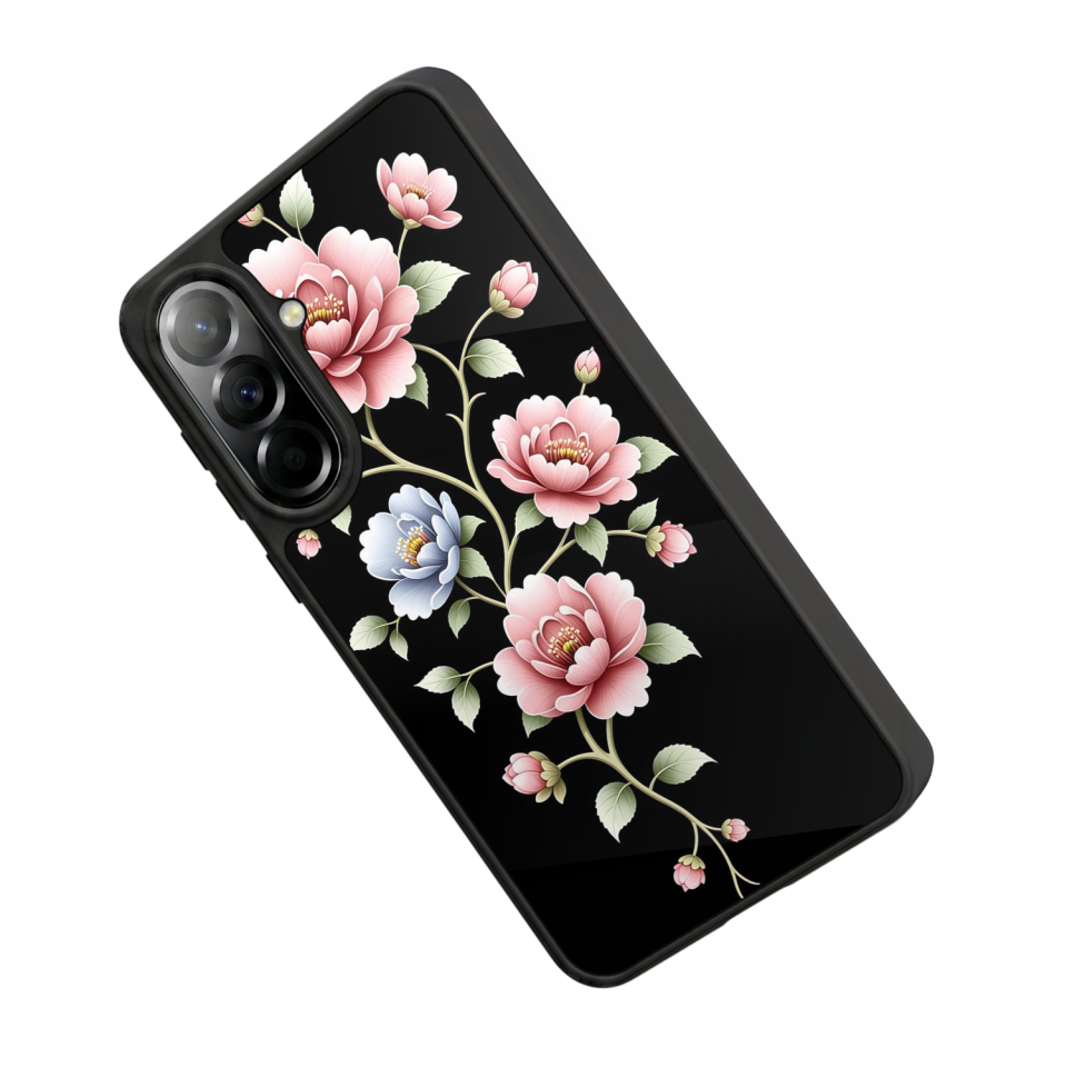 Samsung Galaxy A57 Uyumlu Yaldizli Cicek Tasarımlı Glossy Premium Kılıf