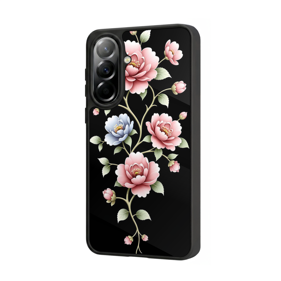 Samsung Galaxy A57 Uyumlu Yaldizli Cicek Tasarımlı Glossy Premium Kılıf