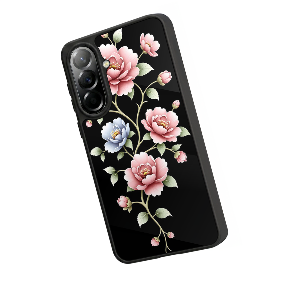 Samsung Galaxy A57 Uyumlu Yaldizli Cicek Tasarımlı Glossy Premium Kılıf