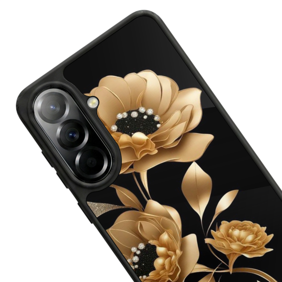 Samsung Galaxy A57 Uyumlu Yaldizli Cicek Tasarımlı Glossy Premium Kılıf