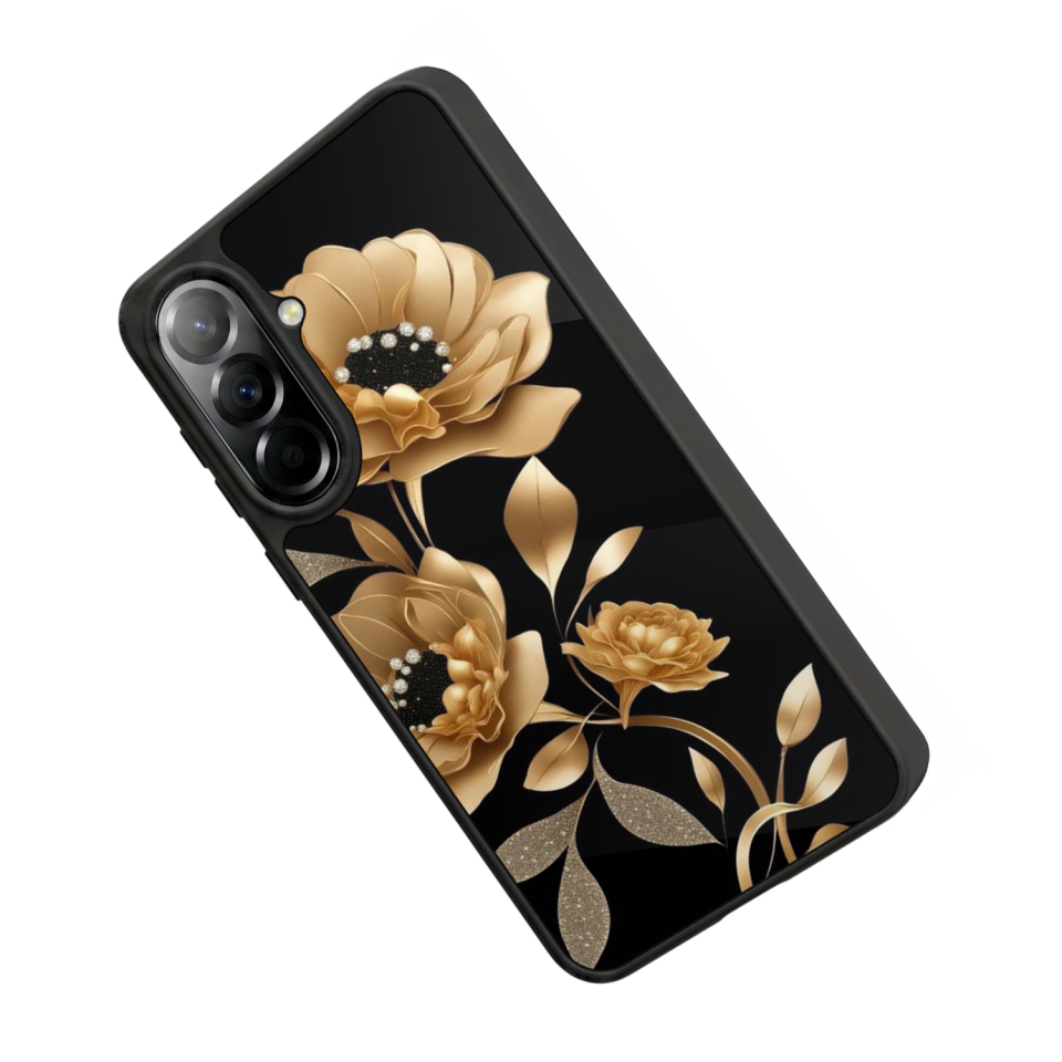 Samsung Galaxy A57 Uyumlu Yaldizli Cicek Tasarımlı Glossy Premium Kılıf