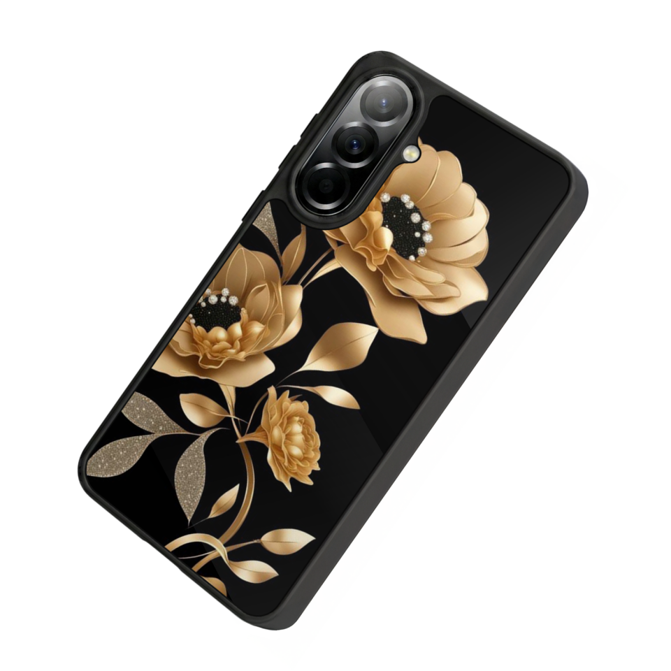 Samsung Galaxy A57 Uyumlu Yaldizli Cicek Tasarımlı Glossy Premium Kılıf