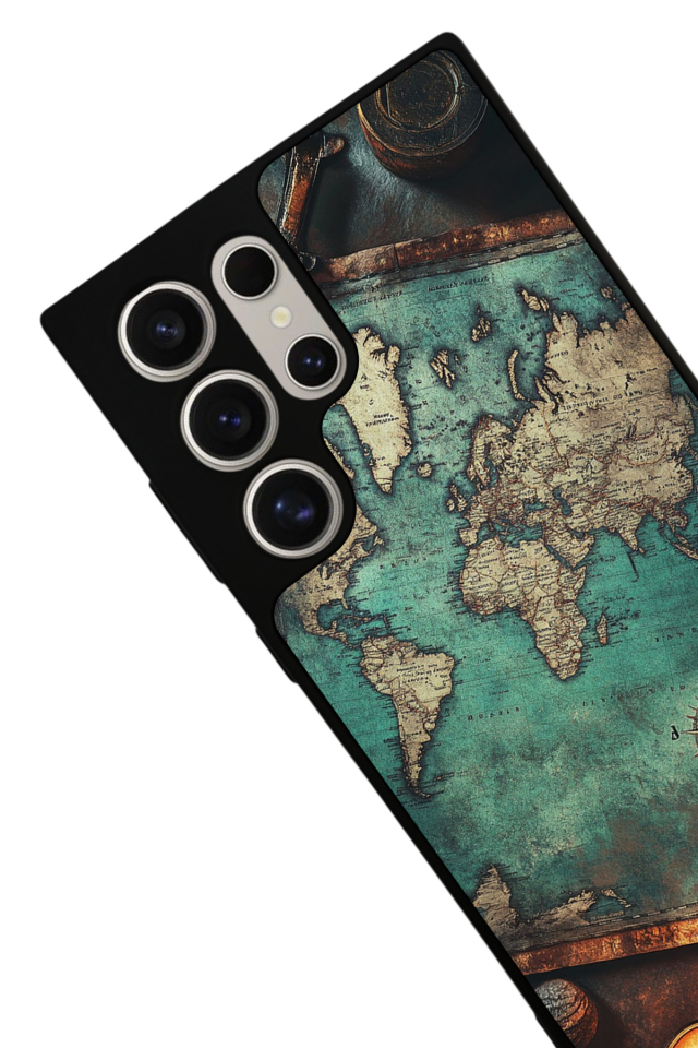 Samsung Galaxy S23 Ultra Uyumlu Harita Tasarımlı Glossy Premium Kılıf